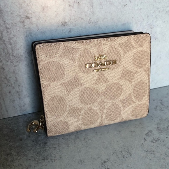 Coach Snap Wallet Signature Coated Canvas Sand Chalk - Picture 6 of 9